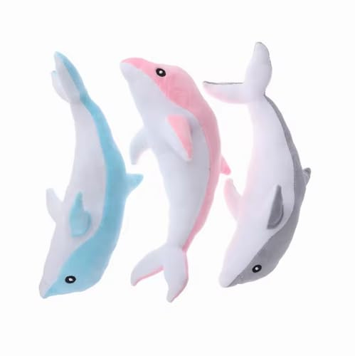 Tikwisdom 3 Delphin Stofftiere - Delphin, Delphin Plüschkissen, Superweiche Puppe, Meerestier Plüschtier Kinder Schlafkissen Geschenk (Blau, Rosa, Grau) 30cm