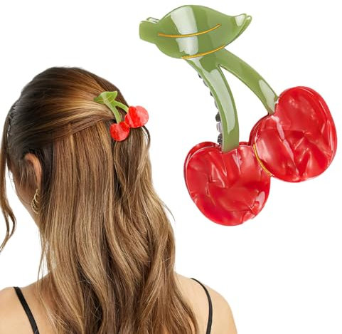 Irikdescia Sommer Haarklammern, Süße Kirsche Haarklauen Clips, Kleine Cellulose Acetat Rot Haarspangen für Frauen, Leicht und Bunt, Rote Obst Haarklammer