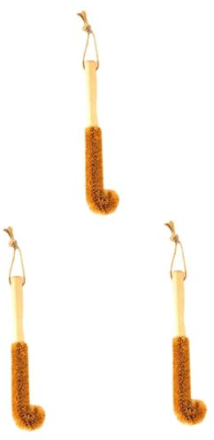 BCOATH Crumb Brush with Holder 3pcs Coconut Fiber Cup Coffee Glasses Brush Cleaning Pan Sponge Scrubber Water Glasses Washing Brush Bottle Degrees Clean Brush Cleaner Coffee Mug Long Handle Bamboo