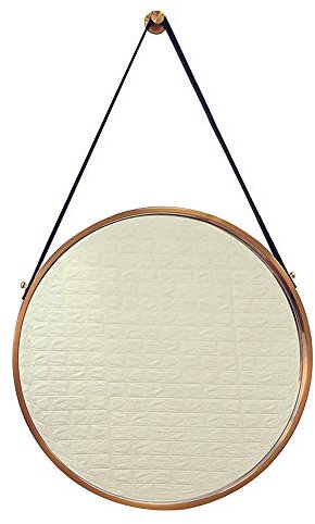 Espejo de baño, Lujoso (Espejo Colgante) Espejo de Pared Redondo/Lavabo de baño Espejo de Maquillaje/Espejo con Marco de Metal Cordones de Cuero (Color latón, 50/60/70/80 cm)(80x80cm)