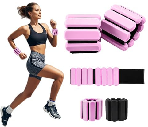 Wrist and Ankle Weights for Women & Men Set of 2 (1lb Each), Adjustable Silicone Wearable Arm & Leg Weights for Pilates, Gym, Yoga, Cardio, Strength Training (Pink)
