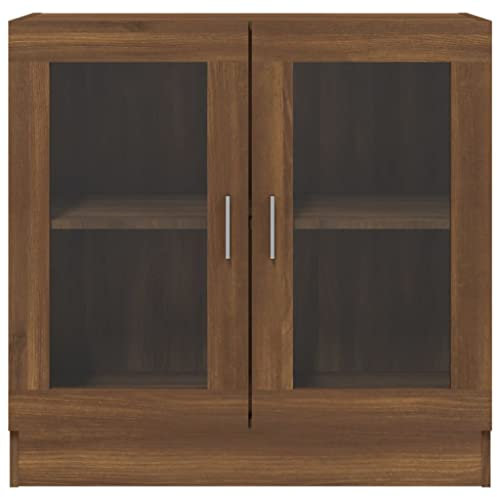 Hommdiy Vitrinenschrank Wohnzimmer,Glas Vitrine Hochglanz mit Glastüren Braun Eichen-Optik 82,5x30,5x80cm Holzwerkstoff