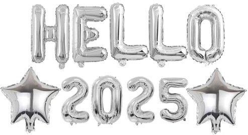 Hello 2026 Luftballons Neujahr Deko, Happy New Year Folienballon, 2026 Zahlenballon Banner, Silvester Party Deko Neujahr Ballon, Silvester Party Deko, Für Neujahr Happy New Year Deko (B-Silber)