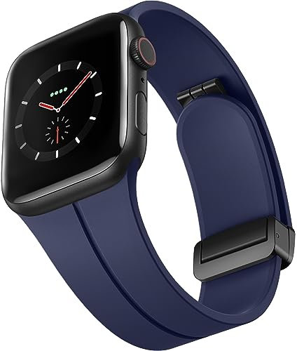 CeMiKa Silikon Magnetisch Armbänder Kompatibel mit Apple Watch Armband 42mm 40mm 38mm 41mm Damen Herren, Magnetverschluss Ersatzbänder für iWatch Ultra Series 10 9 8 7 6 5 4 3 2 1 SE, Mitternachtsblau
