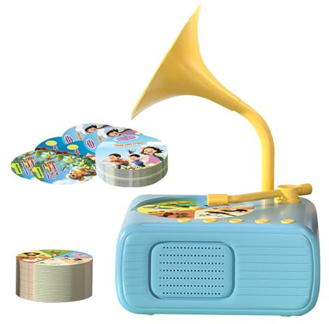 Gramófono para niños 96 tarjetas, juguete de aprendizaje de gramófono para niños pequeños | Disco fonográfico para niños con 96 tarjetas | Fonógrafo para niños, reproductor de música, juguete de apren