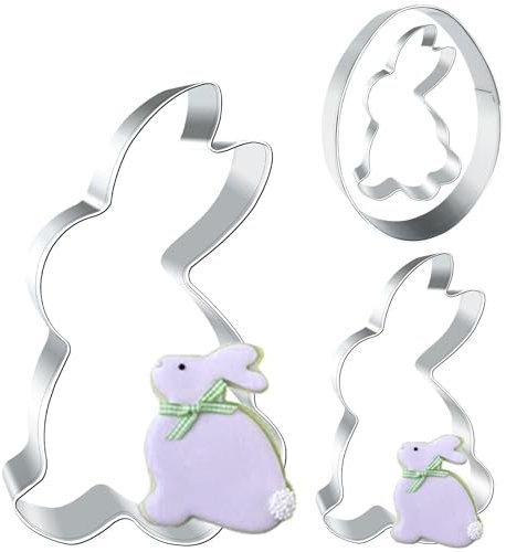 Osterhasen Ausstecher Groß 12,5cm,4 Stück Hase Keksausstecher Ostern mit Ostereier,Hasenform Osterausstechformen Edelstahl,Osterhase Ausstechformen Oster Ausstecher Hasen Osterbackformen für Backen