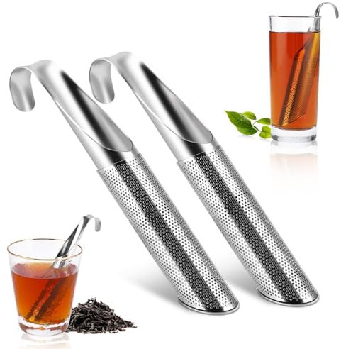 2 pezzi diffusore di tè in acciaio inox, colino da tè in acciaio inox, per tè sfuso, filtro da tè con manico lungo per tè, caffè, spezie