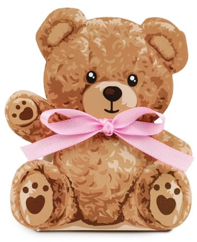 50pz Scatoline Portaconfetti Bomboniere Battesimo Nascita Bambina Orsetto Scatole Confetti Battesimo Compleanno Bimba Regalo Festa (Nastro rosa)