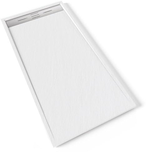HIEMAL INOX Receveur de douche 80 x 160 cm résine Blanc aspect ardoise + bonde inox incluse - Salle de bain