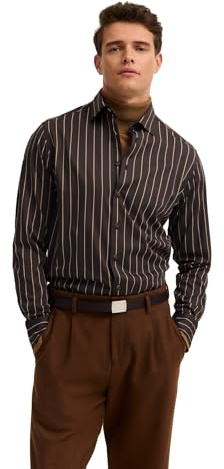 bugatti Herren Freizeithemd Langarm 9150-88515D Modern Fit, gestreift, Easy-Care, Kent-Kragen, Baumwolle
