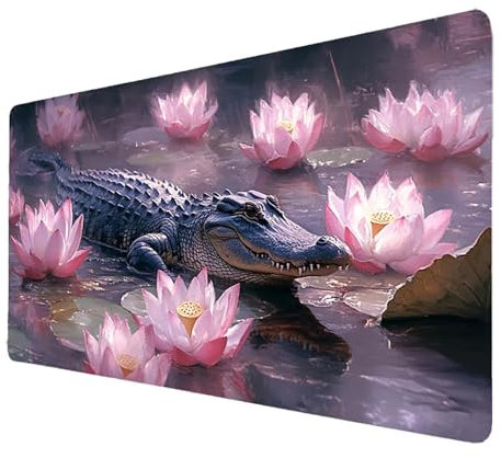 Grand Tapis de Souris Résistant à Usure Lavable, Sous Main Bureau Rose Tapis Souris xxl 1400x600x3mm Accessoire Bureau Améliorer précision et vitesse, Mouse Mat Crocodile pour Pc Gamer Deco Table 8016