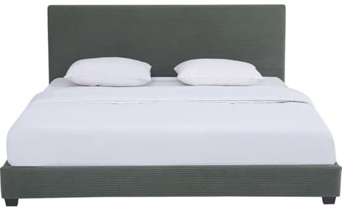 HOMIFAB Lit Adulte 180x200 cm avec tête de lit capitonnée en Velours côtelé Vert Kaki - William