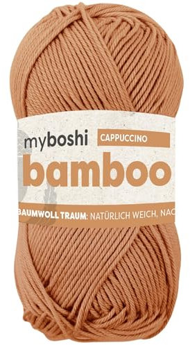 myboshi Bamboo, natürlich weiches Bambus-Baumwollgarn, zum Häkeln und Stricken, strapazierfähig, 50g, 125m, Braun (Cappuccino), 1 Knäuel