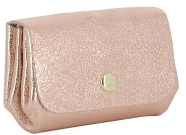 Porte-Monnaie Cartes Cuir Véritable Irisé pour Femme - Petit Portefeuille Brillant à Magnétique 3 Compartiments - Chic Élégant - Or Rose