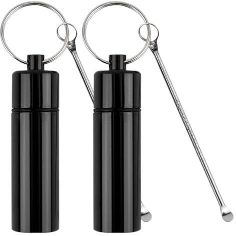 EUYRVAW 2 Pieces Container With Spoon, 65Mm Metal Vial With Telescopic Spoon, Deluxe Dispenser, Black Coke Spoon Suitable For Pills, Perfumes, Spices, Powders