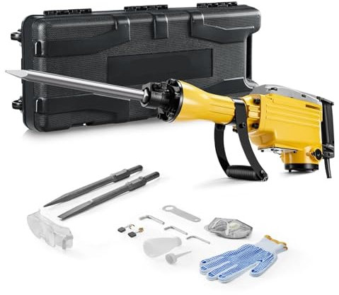 Abbruchhammer, 2200 W, 1350 BPM, Betonbrecher, elektrischer Presslufthammer mit 2/4 Meißeln, gelb Für Abbrucharbeiten, Grabenarbeiten, Meißeln(2pcs Yellow)