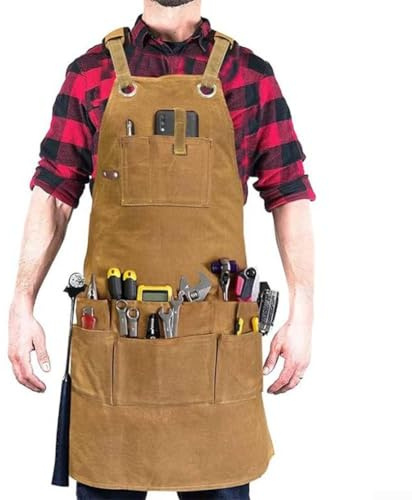 Robuste Arbeitsschürze, wasserdichtes und dickes Segeltuch mit mehreren Taschen für Werkzeuge (schwarz)