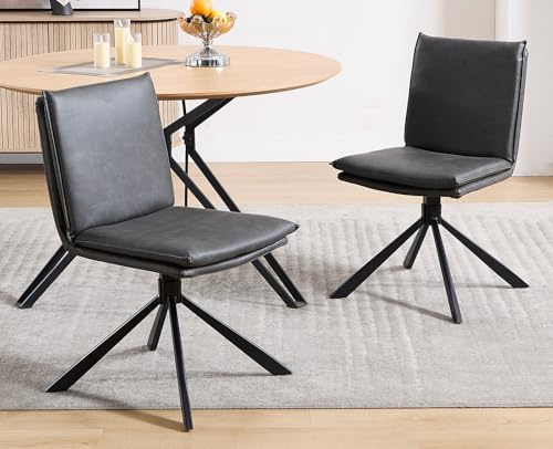 DAYALANE Drehbar Esszimmerstühle 2er Set, 360° Drehstuhl Küchenstuhl mit Doppelkissen Metallbeinen aus PU Kunstleder, Polsterstuhl Sessel für Wohnzimmer Esszimmer, Grau