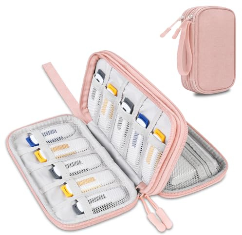 Lacdo USB-Flash-Laufwerk-Gehäuse, USB-Stick-Halter Hülle Organizer Tragbare Elektronische Zubehör Aufbewahrungstasche für San Disk/SamData/Samsung Jump Drive Memory Stick, Kabel, Hellrosa