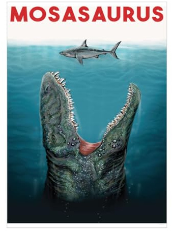 Azeeda A3 'Mosasaurus-Dinosaurier und Hai' Poster/Kunstdruck (PP00249511)
