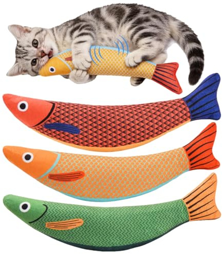 Jinsion 3 Stück 24 cm Katzenspielzeuge mit Katzenminze und Baldrian | katzenspielzeug Interaktiv Fisch Kicker, mit Glocke Im Inneren, Selbstbeschäftigung Intelligenztraining für Katzen Kätzchen
