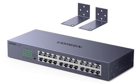 UGREEN Switch Ethernet Gigabit 24 Puertos Montaje en Sobremesa o Pared | Ethernet 1000Mbps Hub Red LAN Splitter para Oficina y Hogar Multipuerto RJ45 Compatible con PC TV Impresora Cámara Router