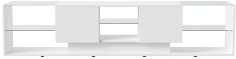 ZSSWSS Mobile TV 200 cm, Mobili TV LED con Mensola in Vetro, Mobile TV per Soggiorno, Banco TV Moderno in Legno con 2 Cassetti, Armadio Basso per Soggiorno, Bianco