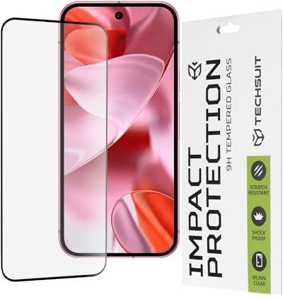 Techsuit Displayschutzfolie für Google Pixel 9, Google Pixel 9 Pro Gehärtetes Glas mit 9H Härte, Vollständige Abdeckung, Stoßschutz, Oleophobe Beschichtung, Anti Fingerabdruck, Blasenfrei, 111D Full G