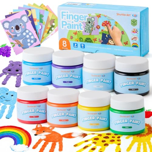 Shuttle Art Washable Finger Paints Set, 8 Colours (100ml) Kids Paint Set | Non-Toxic Wide Mouth Baby Safe Paint for Toddlers Handprints, Crafts, Preschool Early Education
