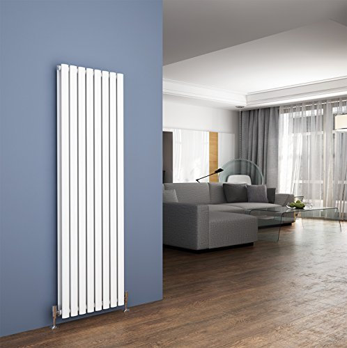 ELEGANT 1600 x 480mm White Designer Vertical Column Radiator Oval Double Panel