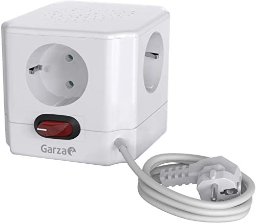 Garza Power - Regleta Cubo con 4 enchufes | con Interruptor | Ladrón múltiple 1.4m | Cable H05W-F 3G | Color Blanco