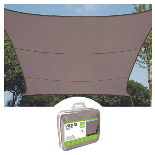 Perel Sonnensegel, Segel Sonnenschutz für Terrasse und Pool, wasserabweisend, UV-Schutz, 4 Edelstahl-O-Ringe, 4 x 3 m, 160 g/m², Polyester, rechteckig, Taupe