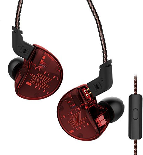 J&R KZ ZS10 - Auriculares intraurales con 10 controladores, 4BA+1, auriculares de armadura dinámica, auriculares de alta fidelidad, auriculares con cancelación de ruido (rojo)