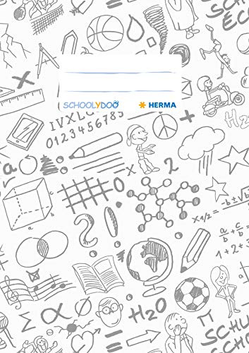 HERMA 19412 Heftumschläge A5 Schoolydoo Weiß, 10 Stück, Hefthüllen mit Beschriftungsetikett aus strapazierfähiger & abwischbarer Polypropylen-Folie, Heftschoner Set für Schulhefte, farbig