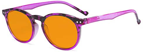 Eyekepper Stylish Blue Light Blocking Glasses Women - Anti Digital Glare UV Ray Oval Round Computer Eyeglasses with Orange Tinted Filter Lens - Rose Red