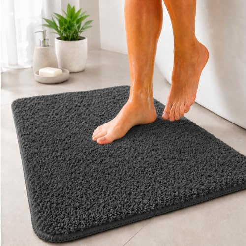 Floordirekt Badematte Sky - Badezimmerteppich - Weicher, dichter Hochflor - Rutschhemmend & Schnell trocknend - Geeignet für Fußbodenheizung - Eckig & Rund (70 x 120 cm, Dunkelgrau)