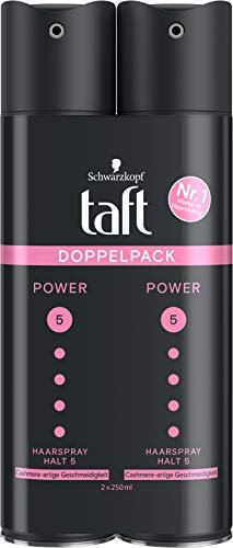 Taft Haarspray Power für cashmere-artige Geschmeidigkeit, Haltegrad 5 (2 x 250 ml), Styling Spray für trockenes, strapaziertes Haar, Haarspray ohne Silikone für bis zu 24 h Halt