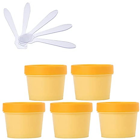 TIANZD 5 Pièces Pot Cosmétique en Plastique Jaune de 100 ml avec Couvercle, Bol de Masque Pots de crème de vides contenant 100 g Pour des Produits Cosmétiques Boue de Masque avec Spatules