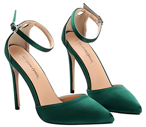 Holibanna Women High Heel Pumps Pointed Toe Sandals Summer Ankle Strap Elegant Classic Chunky Wedding Dress Shoes 1 Pair Green