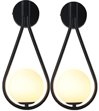 KRIPINC 2 Stücke 5W Glaskugel LED Wandleuchte Innen, Wandlampe Glas, Wandlampe Kugel, Wandleuchte Schwarz, Retro Wandlampe, Wandlampe Vintage für Wohnzimmer Schlafzimmer Nachttisch