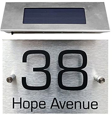 Solar House Number Plate Light, Waterproof LED House Door Numbers Plaques House Sign Door Personalized Name Plate for House, Garden, Cafe