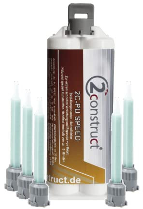 2Construct 2K PUR Speed Industriekleber Kunststoffkleber, 50g Kartusche, 5min, 5 Mischdüsen