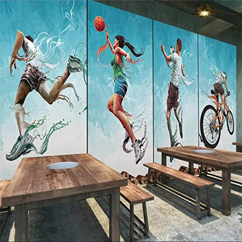 Fototapete 3D Effekt 400cm x 280cm (Breite x Höhe) Kräftige Jugend Basketball Volleyball Fußball Extremsport Hintergrund Wandtapete Wandbild
