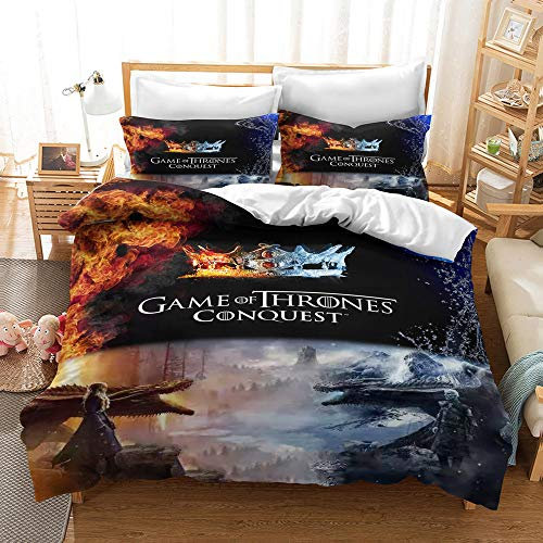 CHAOSE Game of Thrones Familien-Bettwäsche-Set Für Kinder, Cartoon-gedruckte Bettdecke, Einzelbettbezug-Set, King-Size-Bettwäsche (Stil 03,135 x 200 cm)