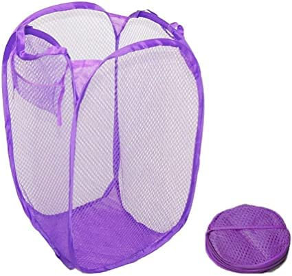 Homeshopa Laundry Baskets Pop Up Mesh Washing Bag, Foldable Dirty Clothes Baskets with Handles&Side Pocket, Collapsible Toy Tidy Storage Organiser, Great for Kids Room, College Dorm Travel (Purple)