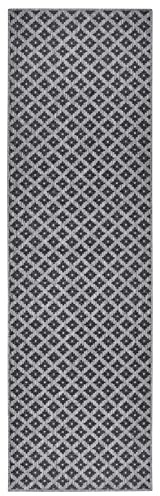 NORTHRUGS Indoor and Outdoor Rug Nizza 80 x 250 cm - Reversible Rug Weatherproof Modern Geometric Pattern for Balcony Patio Garden Conservatory Kitchen Living Room Rug Waterproof in Night Silver