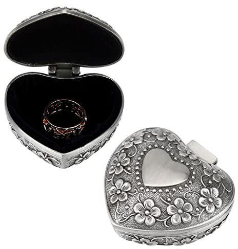 Vintage Herz Schmuckschatulle, Metall geschnitzte Blume Organizer Dekorative Geschenkbox Antike Halskette Ohrring Aufbewahrungsbox für Frauen Mädchen