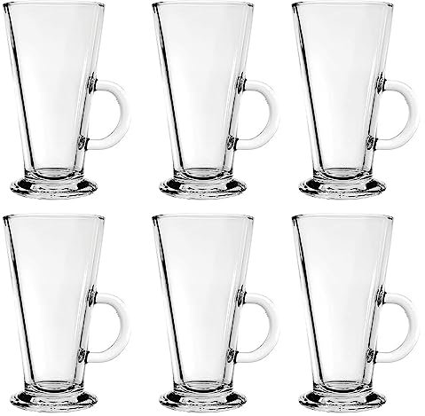 MIVIDE Latte Glasses Set of 6, Glass Cups 270ml Latte Glass Coffee Cups Mugs, Latte Mugs, Coffee Glasses with Handles, Glasses Drinking Set for Latte, Hot Chocolate, Cappuccino, Tea, Hot Drink