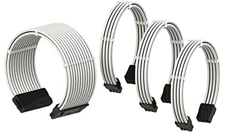 POFET PSU Cables Extensión de cable PC 24 pines ATX / 4+4 pines EPS / 8 pines PCI-E / 6 pines PCI-E PSU Cable de extensión Kit 30 cm de longitud no con peines (blanco)