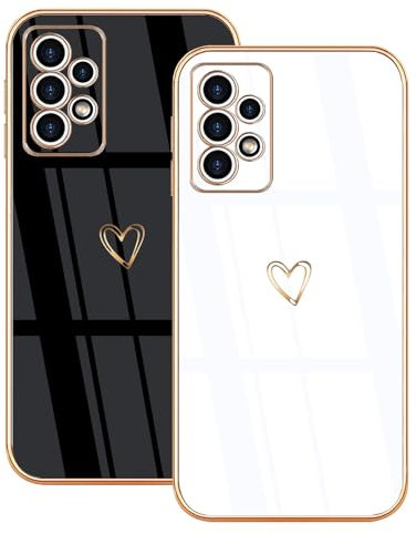 Lonrapa 2 Stück Samsung Galaxy A33 5G Handyhülle Gold Herz Muster Motiv Hülle für Mädchen Frauen Galvanisierte Weich TPU Silikon Stoßfest Bumper Schutzhülle Galaxy A33 5G Case Cover - Schwarz & Weiß